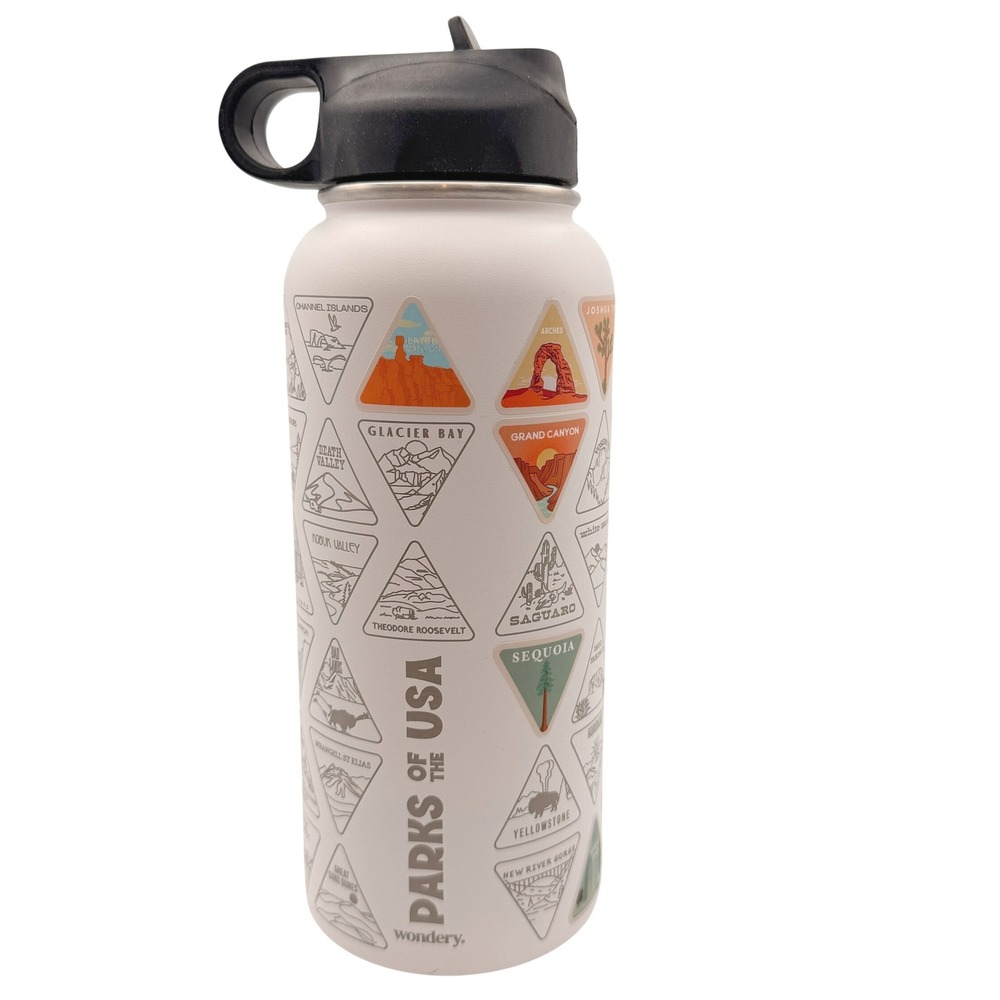 Wondery National Parks 32oz White Insulated Water Bottle w/o Straw Hike Travel